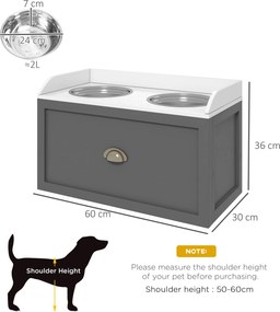 PawHut Boluri Înălțate pentru Câini din Oțel Inoxidabil și Lemn cu Sertar, 60x30x36 cm, Gri | Aosom Romania