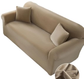 Husa elastica din catifea, canapea 3 locuri, cu brate, bej, HCCJ3-14
