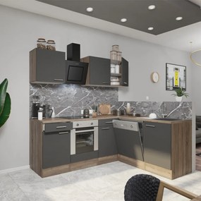 Mobilă de bucătărie de colț Yorki 220, corp din stejar Yorki, față antracit satinat cu element inferior al cuptorului