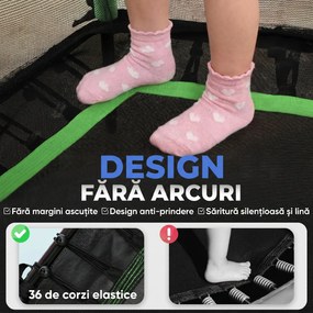 HOMCOM Trambulină Elastică pentru Copii 3-10 Ani cu Intrare cu Fermoar și Bare Căptușite, Ø163.5x190 cm, Verde | Aosom Romania