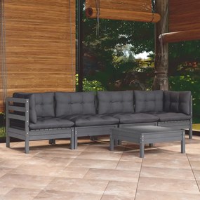 3096156 vidaXL Set mobilier de grădină cu perne, 5 piese, lemn masiv de pin