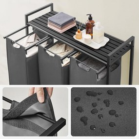 Coș de rufe cu 3 compartimente, gri închis