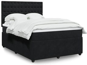 vidaXL Pat box spring cu saltea, negru, 160x200 cm, catifea