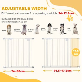 PawHut Poartă Extensibilă pentru Câini cu Montare prin Presiune, Barieră Închidere Automată și Extensie, 86x76.2 cm, Alb | Aosom Romania