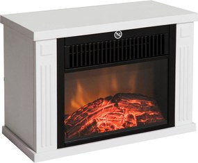 HOMCOM Șemineu Electric de Podea cu Efect de Flacără, Putere Reglabilă 600/1200W, Acoperire 10-15m², Alb | Aosom Romania