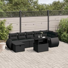 3275145 vidaXL Set mobilier de grădină cu perne, 8 piese, negru, poliratan