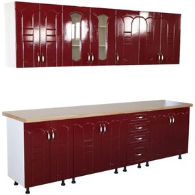 Bucatarie Zebra 260 cm din MDF Rosu Tulip cu blat termoizolant imitatie crem