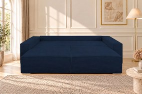 Canapea extensibilă Livia din catifea reiată, bleumarin, cu ladă de depozitare