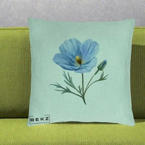 Perna Decorativa Mac Albastru Acuarela, 40x40 cm, Verde Menta, Husa Detasabila, Perna Inclusa, BEKZ®