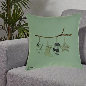 Perna Decorativa Ciorapi de Craciun pe Ramura, 40x40 cm, Verde, Husa Detasabila, Perna Inclusa, BEKZ®