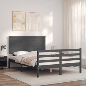 3195218 vidaXL Cadru de pat cu tăblie, gri, 120x200 cm, lemn masiv
