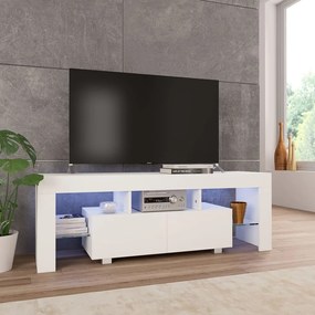 Comoda TV cu lumini LED, alb extralucios, 130x35x45 cm 1, Alb