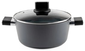 Cratiță Luigi Ferrero Regina FR-2440 24x11.5 cm, 4.3 l, Acoperire antiaderentă cu efect de marmură, Capac din sticlă cu gaură pentru abur, Negru