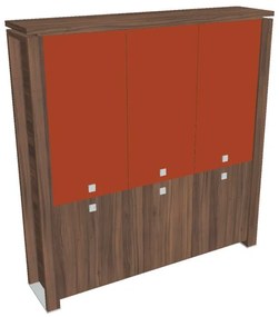 Dulap înalt Verno+ 200 x 46 x 210 cm, uși combinate, nuc / portocaliu