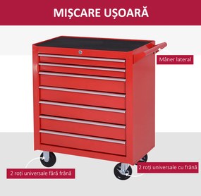 DURHAND Cărucior de unelte, 2 sertare mici și 5 sertare mari, oțel, până la 150 kg, 69 x 33 x 75 cm, roșu | Aosom Romania