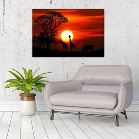 Tablou - Siluete animalelor la apus de soare (90x60 cm)