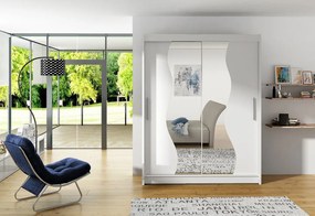 Supermobel Dulap dormitor cu uşi glisante BEGA S cu oglindă, 180x215x57, alb mat