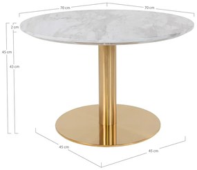 Măsuță de cafea albă/aurie rotundă cu blat cu aspect de marmură 70x70 cm Bolzano – House Nordic