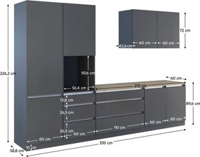 Mobilier de bucătărie, 3,3 m, antracit mat/antracit, ASTI 330