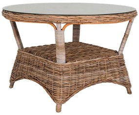 Masă de grădină Larisa, rattan cubic, sticlă, gri 120x77 cm