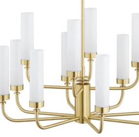 Candelabru 12 brate, alama periata, sticla alb mat PRESTON 5085