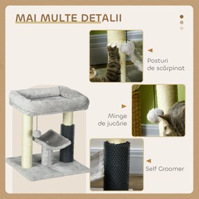 PawHut Ansamblu de Zgâriat cu Pătuț, Platformă, Perie și Stâlp din Sisal, 40x40x48 cm, Gri | Aosom Romania