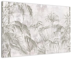 Tablou - Plante tropicale pe perete gri (90x60 cm)