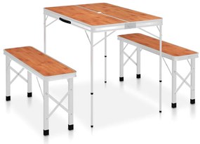vidaXL Masă de camping pliabilă cu 2 bănci, maro, aluminiu
