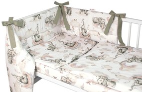 BABY NELLYS 3-dílná set de Mantinel cu lenjerie de pat, Elefantul și curcubeul, alb/gri 120x90