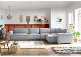 Colțar gri deschis cu tapițerie din catifea reiată (cu colț pe partea dreaptă) Nihad modular – Bobochic Paris