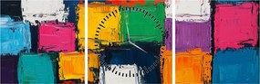 Tablou - Pictură cu pătrate colorate (cu ceas) (90x30 cm)
