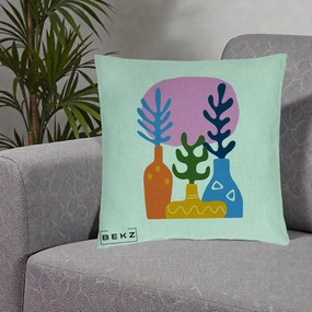 Perna Decorativa Vaze Botanice Abstract, 40x40 cm, Verde Menta, Husa Detasabila, Perna Inclusa, BEKZ®