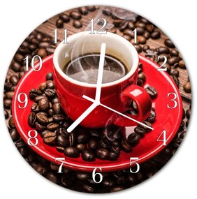 Ceas de perete din sticla rotund Ibric de cafea Alimente și băuturi Roșu, Maro