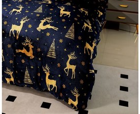 Lenjerie de pat din microplus GOLDEN DEER albastru inchis + cearsaf din microplus SOFT 90x200 cm negru