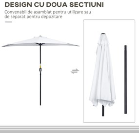 Outsunny Umbrelă Semicirculară de Perete cu Deschidere cu Manivelă și 5 Spițe, 2.6x1.35x2.3 m, Alb | Aosom Romania