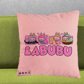 Perna Personalizata Labubu Sleeping Quad, 40x40 cm, Roz, Husa Detasabila, Perna Inclusa, BEKZ®