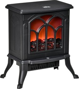 HOMCOM Șemineu Electric 750/1500 W cu Efect de Flacără Acoperire 15-20 m², Negru | Aosom Romania