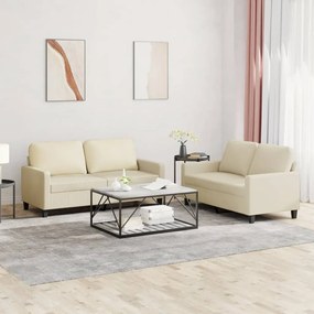 3201409 vidaXL Set de canapele cu perne, 2 piese, crem, piele ecologică