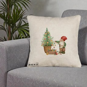Perna Decorativa Pitic de Craciun cu Brad, 40x40 cm, Bej Canapea, Husa Detasabila, Perna Inclusa, BEKZ®