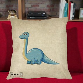 Perna Personalizata Brontosaur Albastru, 40x40 cm, Crem, Husa Detasabila, Perna Inclusa, BEKZ®