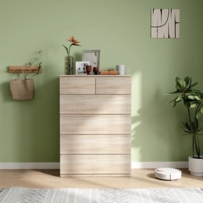 HOMCOM Comodă 6 sertare, mobilier de depozitare fără mânere design minimalist 80 x 39 x 115 cm lemn natural | Aosom Romania