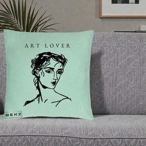 Perna Decorativa Art Lover Portret Grafic, 40x40 cm, Verde Menta, Husa Detasabila, Perna Inclusa, BEKZ®