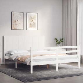 3194517 vidaXL Cadru de pat cu tăblie, alb, 160x200 cm, lemn masiv