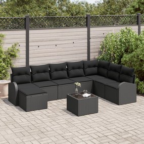 vidaXL Set de canapele pentru grădină cu pernă 9 pcs Negru Rattan poli