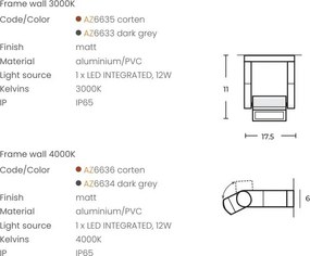 Aplica perete exterior IP65 FRAME 3000K CORTEN
