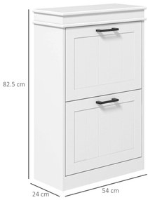 HOMCOM Dulap pentru Pantofi Spațios cu 2 Sertare Rabatabile pentru 10 Perechi de Pantofi, 54x24x82,5 cm, Alb | Aosom Romania