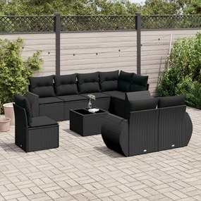 3253982 vidaXL Set mobilier de grădină cu perne, 9 piese, negru, poliratan