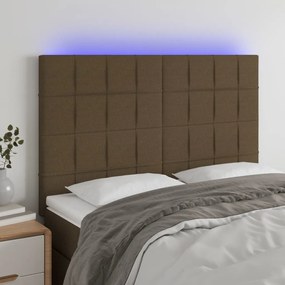 3122425 vidaXL Tăblie de pat cu LED, maro închis, 144x5x118/128 cm, textil