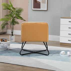 Fotoliu din Catifea HOMCOM Stil Nordic fara Cotiere, Scaun fotoliu de Camera cu Baza metalica Incrucisata, 55x69x68cm, Galben | Aosom RO