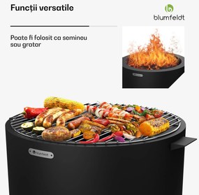 Blumfeldt Focar Ignite Pure, fum redus, grătar pentru grătar, oțel inoxidabil, portabil, capac pentru ploaie, mânere de transport